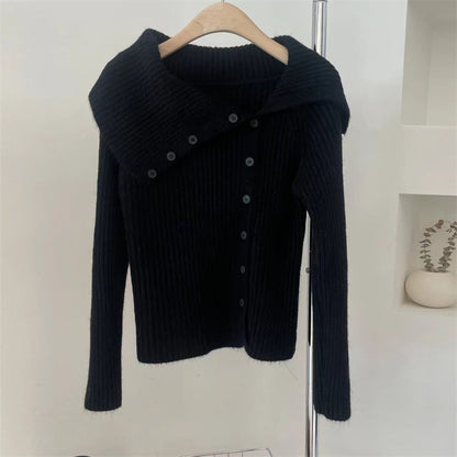 Damen Strickcardigan Feinripp mit Modikragen Anthrazit