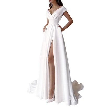 Damen Cocktailkleid V-Ausschnitt Geschwungen Saum Eveloria