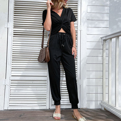 Damen Jumpsuit Elastisch Mit Knotendetail Eveloria