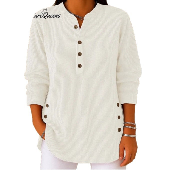 Damen Langarmshirt Knopfleiste Seitenknöpfe Modern Eveloria