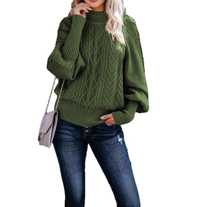 Damen Grobstrickpullover Stehkragen Ballonärmel Eveloria