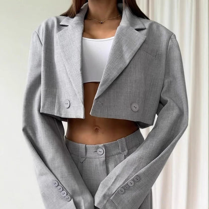 Damen Oversized Blazer Ensemble mit hoch taillierten Hosen Eveloria
