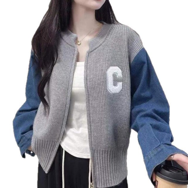 Damen Strickjacke Denim Ärmel Eveloria