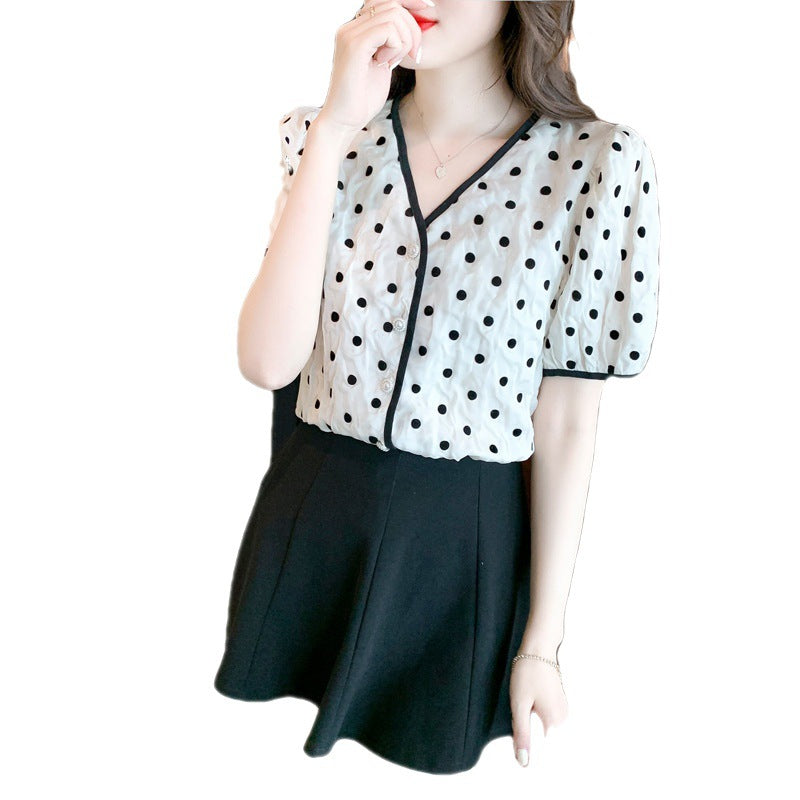 Damen Bluse mit Punkten und Knöpfen Eveloria