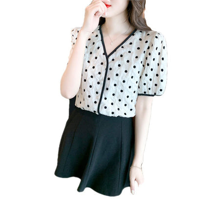 Damen Bluse mit Punkten und Knöpfen Eveloria