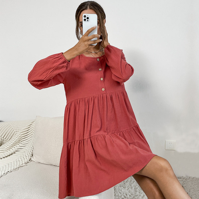 Damen Sommerkleid Luftig Knopfleiste Rüschen Weiß