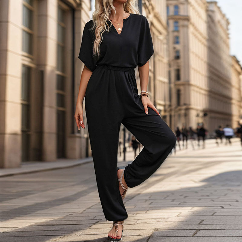 Damen Jumpsuit Weites Bein Komfort Gürtel Eveloria