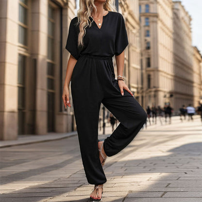 Damen Jumpsuit Weites Bein Komfort Gürtel Eveloria