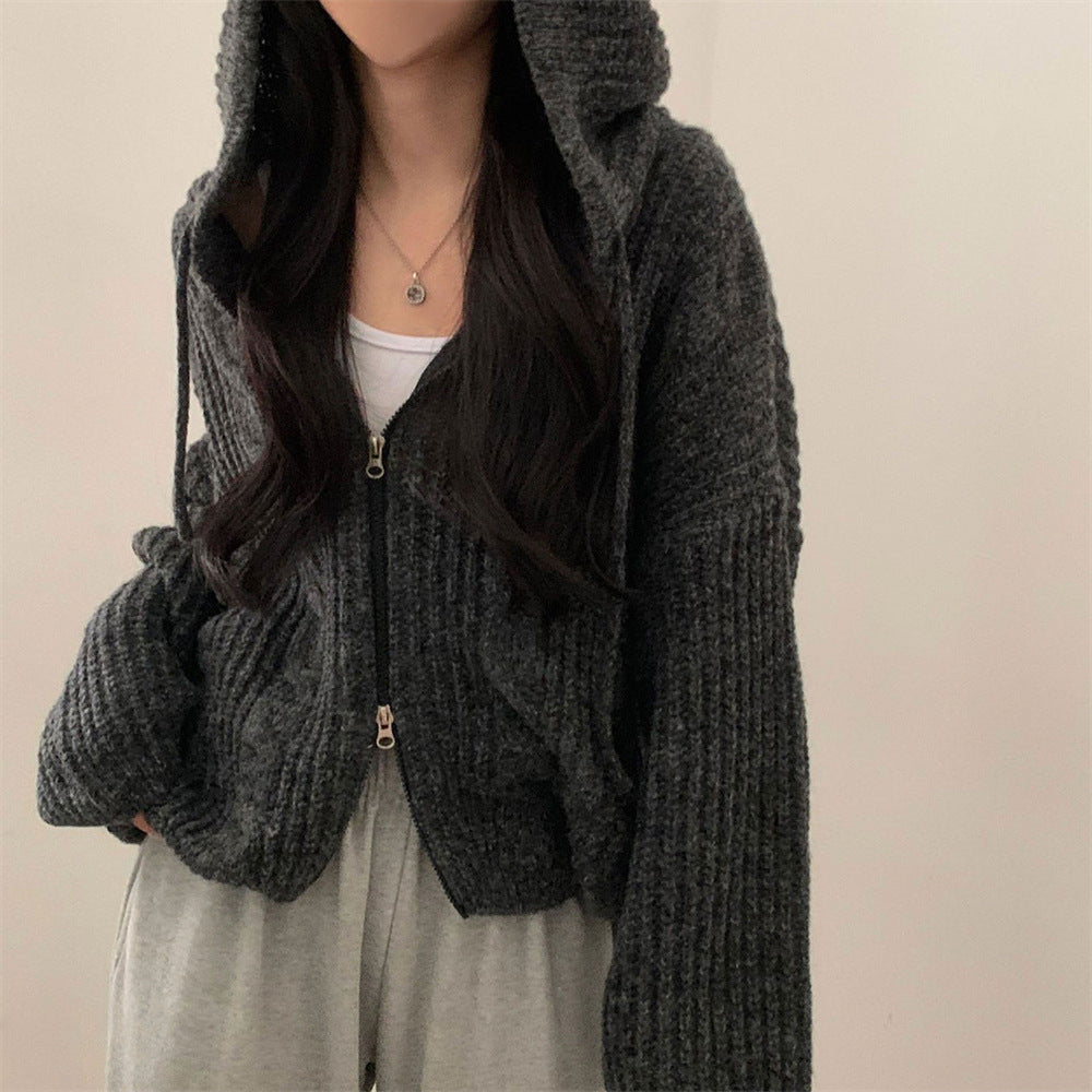 Damen Grobstrickjacke Kapuze Lässig Eveloria