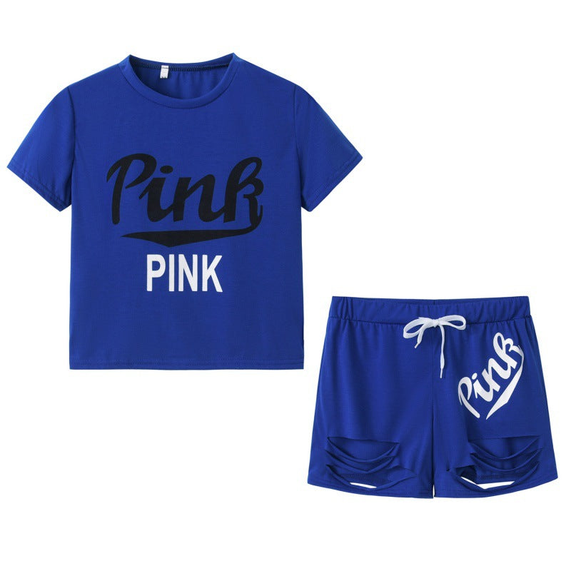 Damen Sportset T-Shirt und Shorts Weites Design Kontrast-Aufdruck