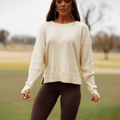 Damen Rippstrickpullover Lässig Eveloria