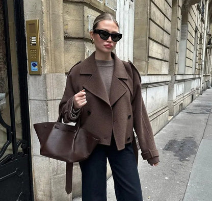 Damen Long-Trenchcoat Stehkragen Strukturiert Eveloria