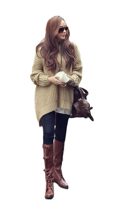 Damen Häkelpullover Volumenärmel Elegantes Design Beige