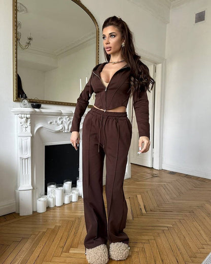Damen Sportliches Hoodie-Set Weites Bein Baumwolle