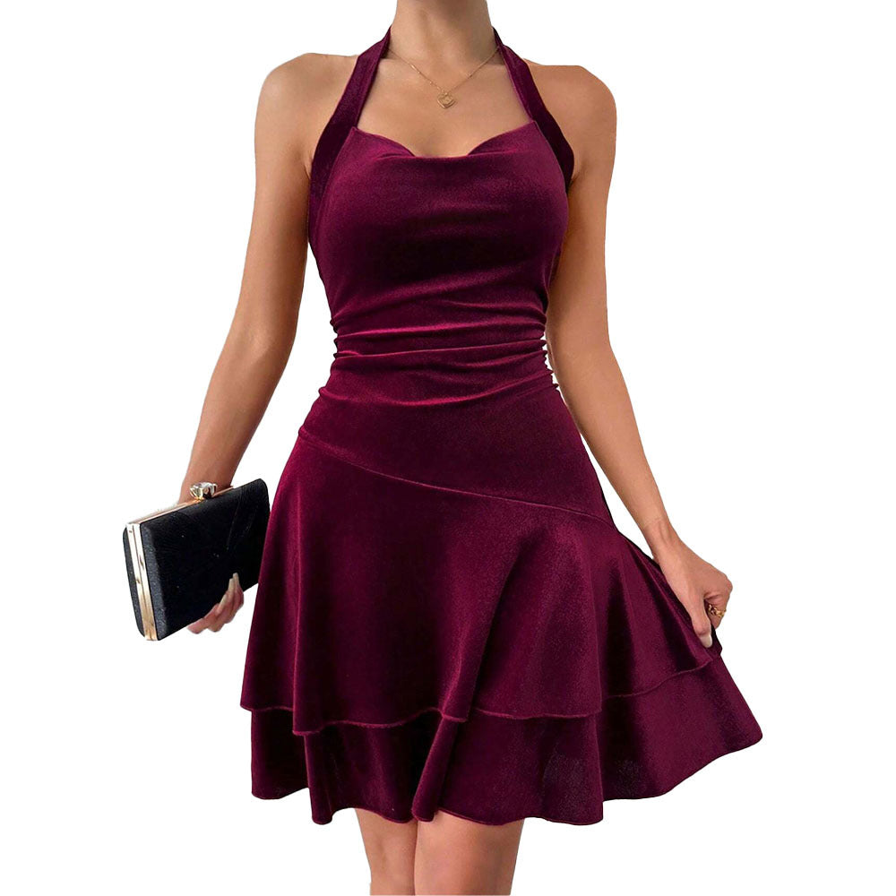 Damen Abendkleid Figurbetont Rüschenrock Neckholder Eveloria