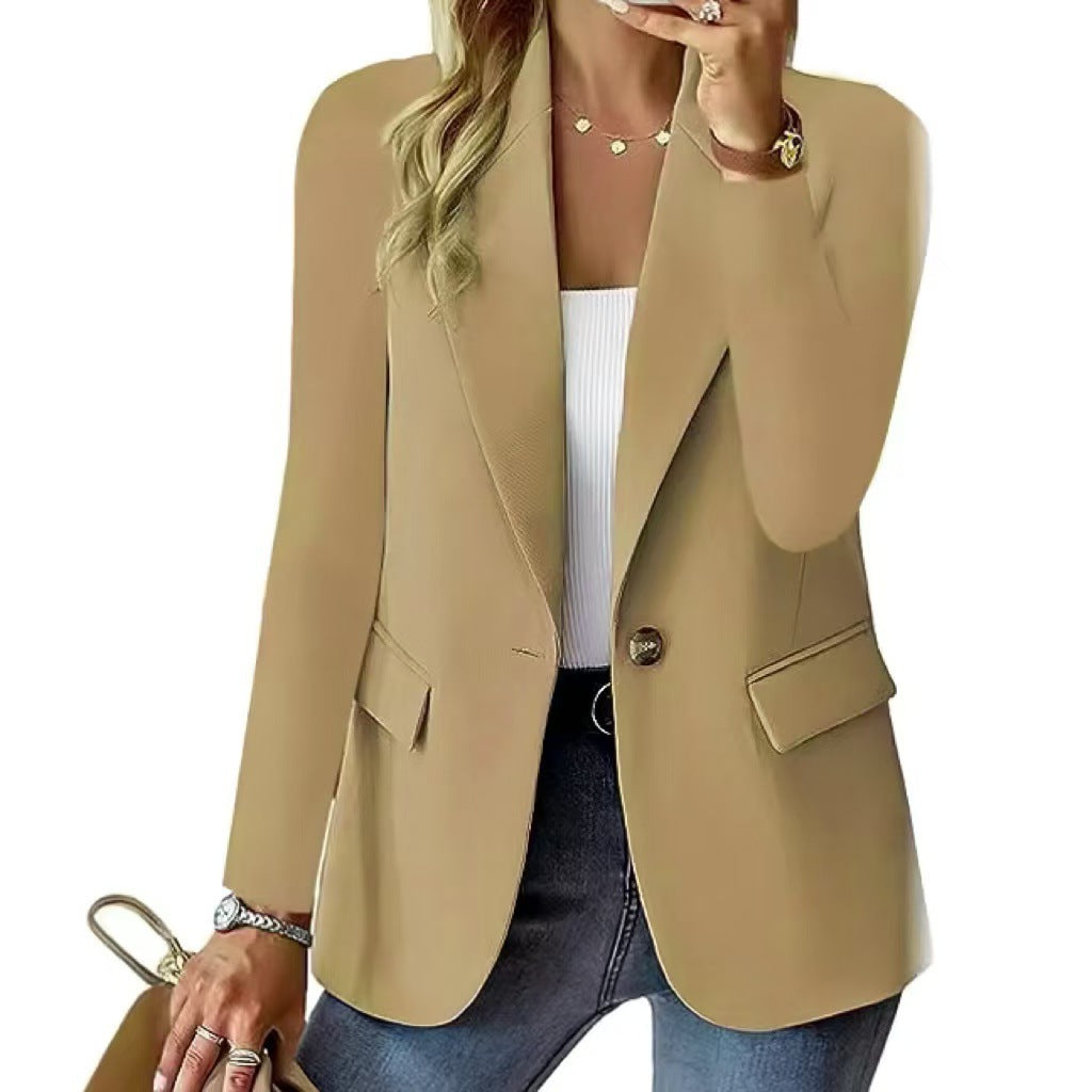 Damen Blazer Elegant Casual Modern mit Taschen Beige