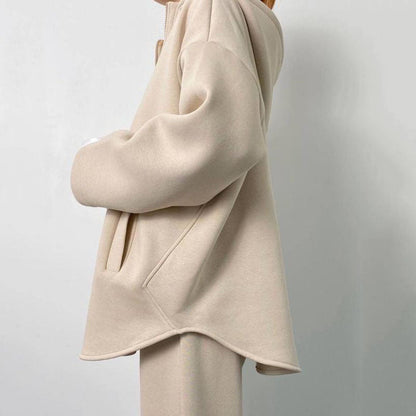 Damen Fleece-Jogginganzug Oversized mit Reißverschluss und hohem