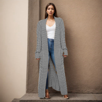 Damen Strickcardigan Lang Zopfmuster