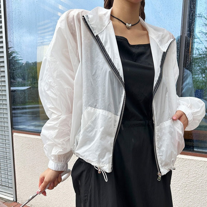 Damen Windjacke Transparent Reißverschluss Eveloria