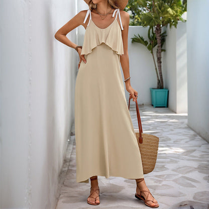 Damen Maxikleid Voluminöse Rüschen Verstellbare Träger Eveloria