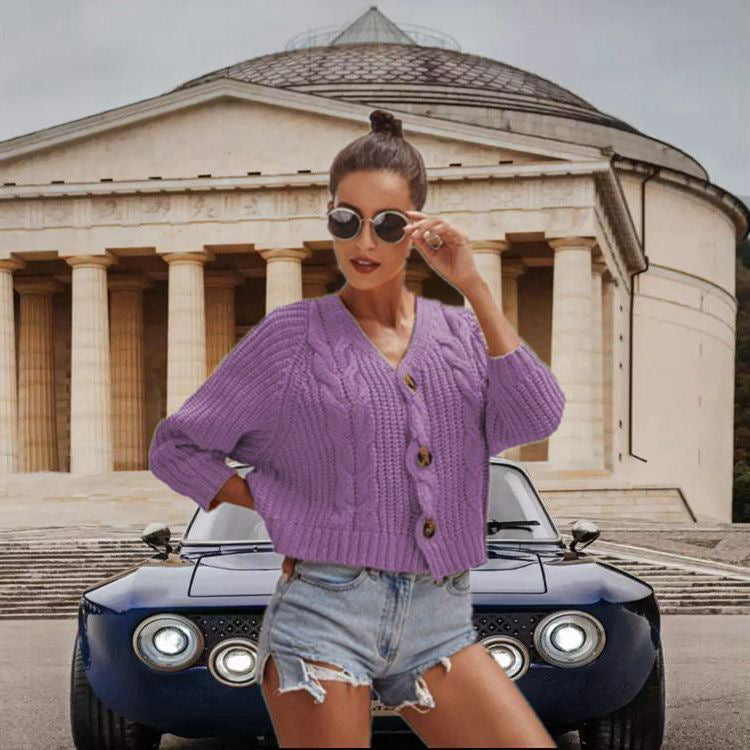 Damen Grobstrick-Cardigan Lässig Knöpfe Beige