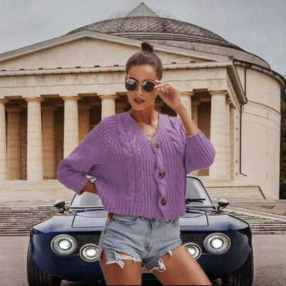 Damen Grobstrick-Cardigan Lässig Knöpfe Beige