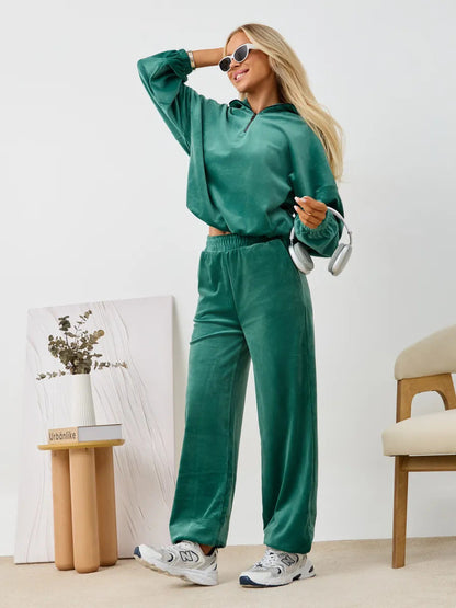 Damen Velours Jogginganzug Hochgeschlossener Kragen Elastisch