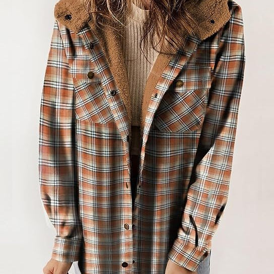Damen Flanelljacke Gefütterte Kapuze Eveloria