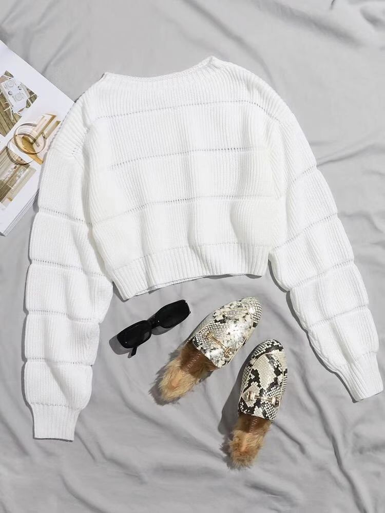 Damen Crop-Pullover Weich Strukturiertes Design Grau Eveloria