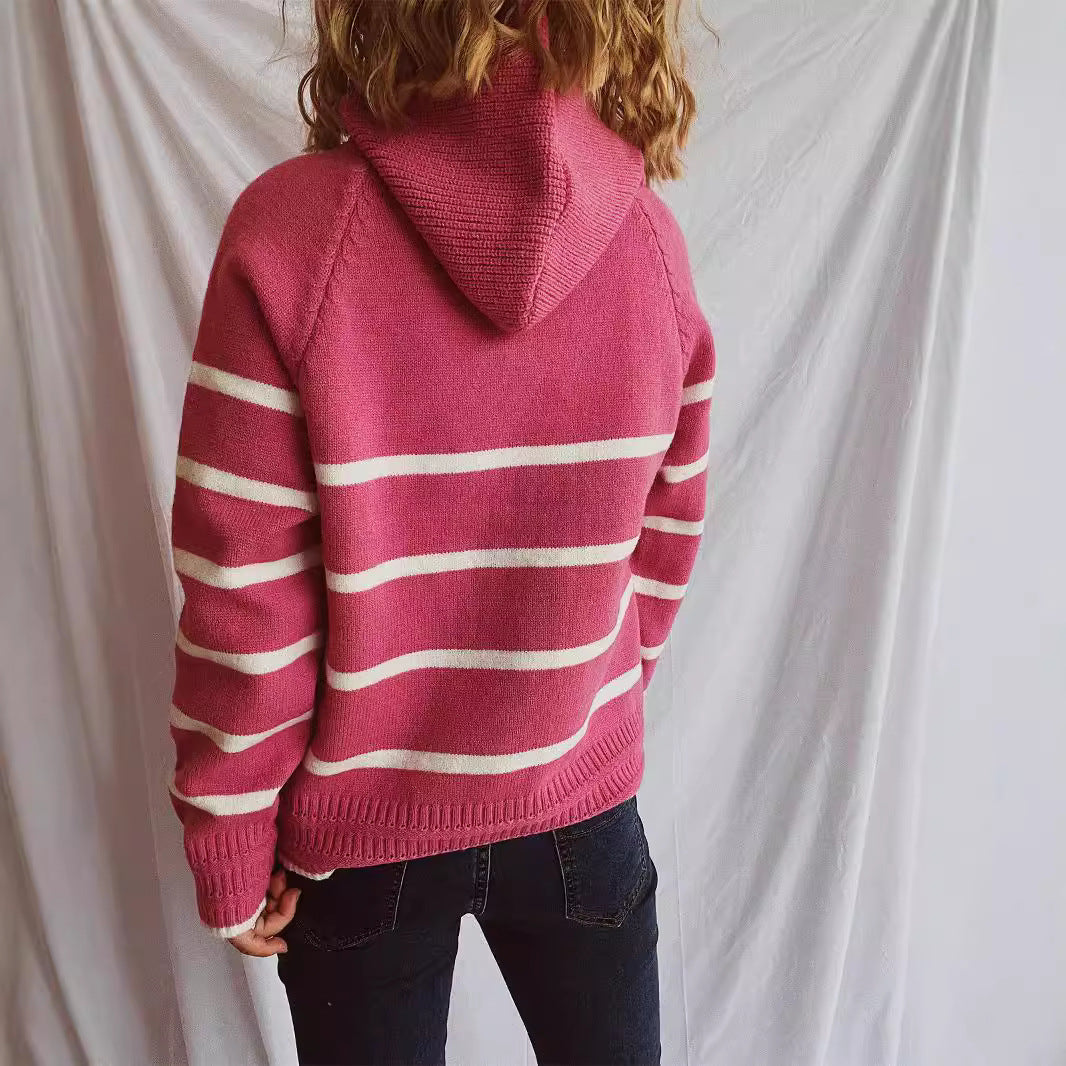 Damen Strickpullover Gestreift Modischer Kragen Eveloria
