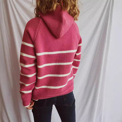 Damen Strickpullover Gestreift Modischer Kragen Eveloria
