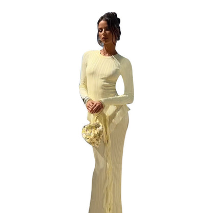 Damen Maxikleid mit Rüschen und langen Ärmeln Eveloria