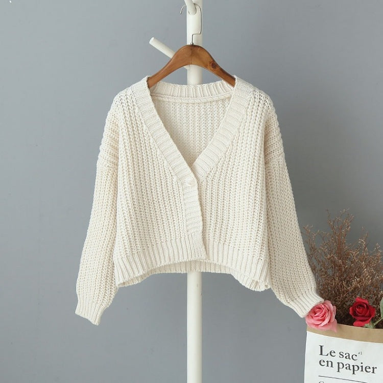 Damen Grobstrick Cardigan Lockerer V-Ausschnitt Beige Eveloria
