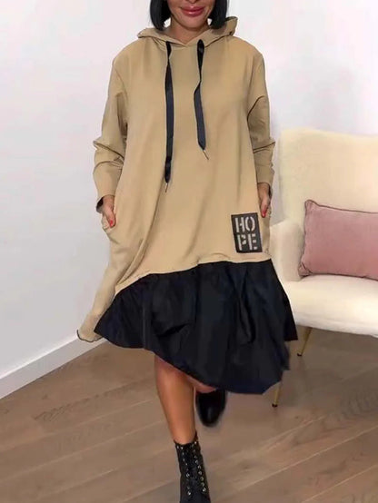 Damen Hoodie-Kleid Voluminöser Rock Praktische Taschen Schwarz - Eveloria