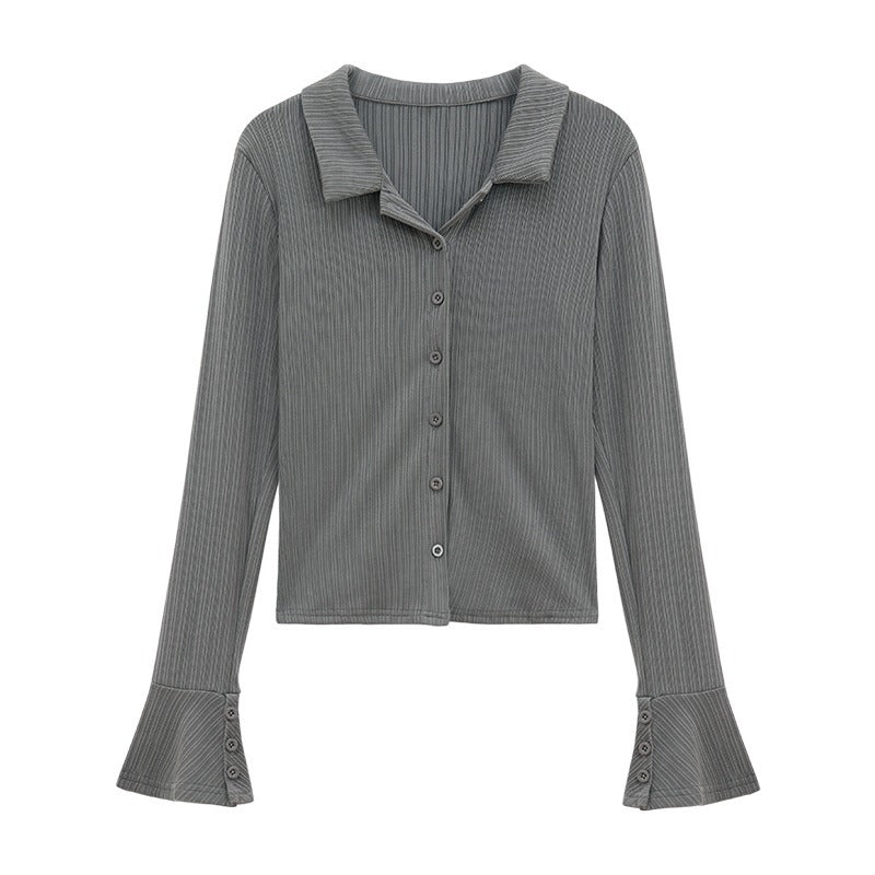 Damen Langarmshirt Volantärmel Modisch Blümchenweiß