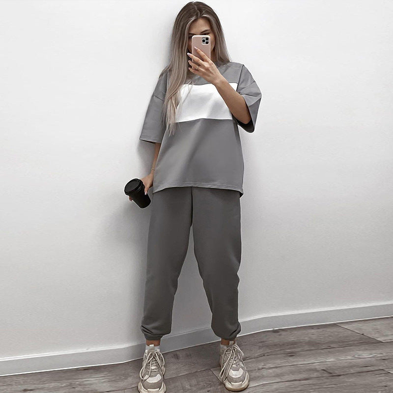 Damen Sportanzug Oversized Shirt Jogginghose Bequem Schwarz Eveloria - Eveloria
