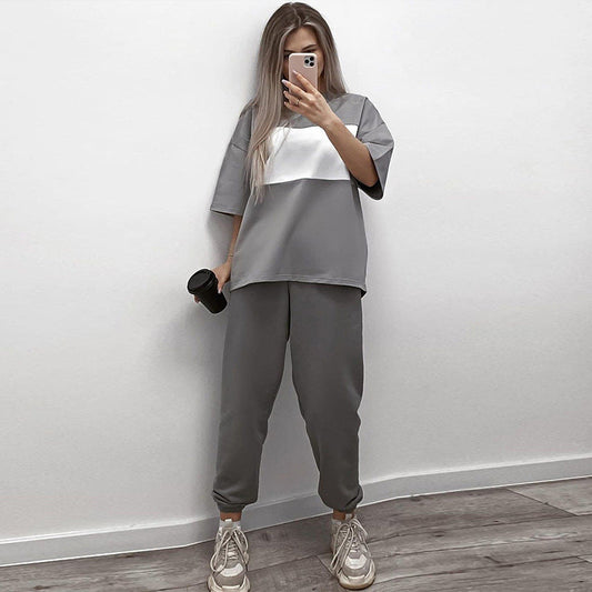 Damen Sportanzug Oversized Shirt Jogginghose Bequem Schwarz Eveloria - Eveloria