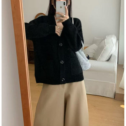 Damen Flauschiger Cardigan mit Knöpfen und Taschen Eveloria