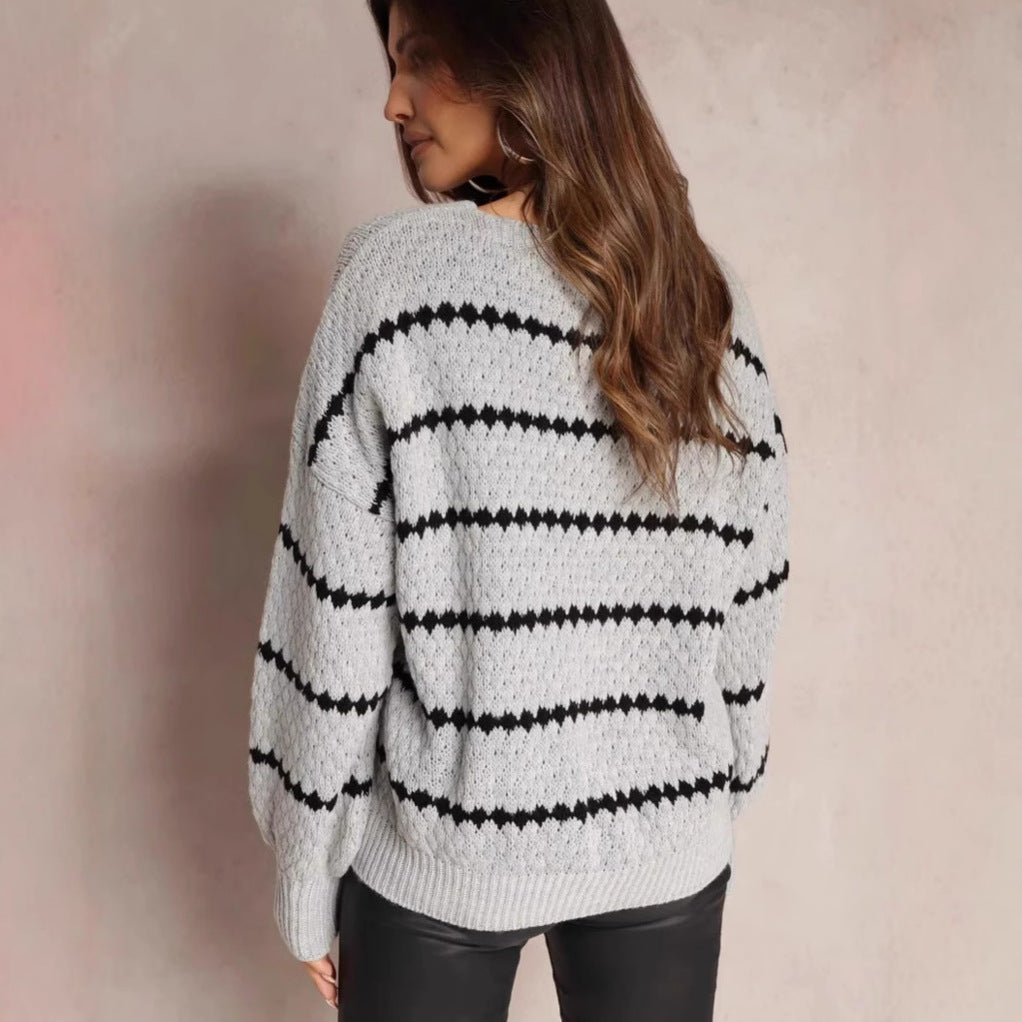 Damen Strickjacke Zickzackmuster Knöpfe Anthrazit