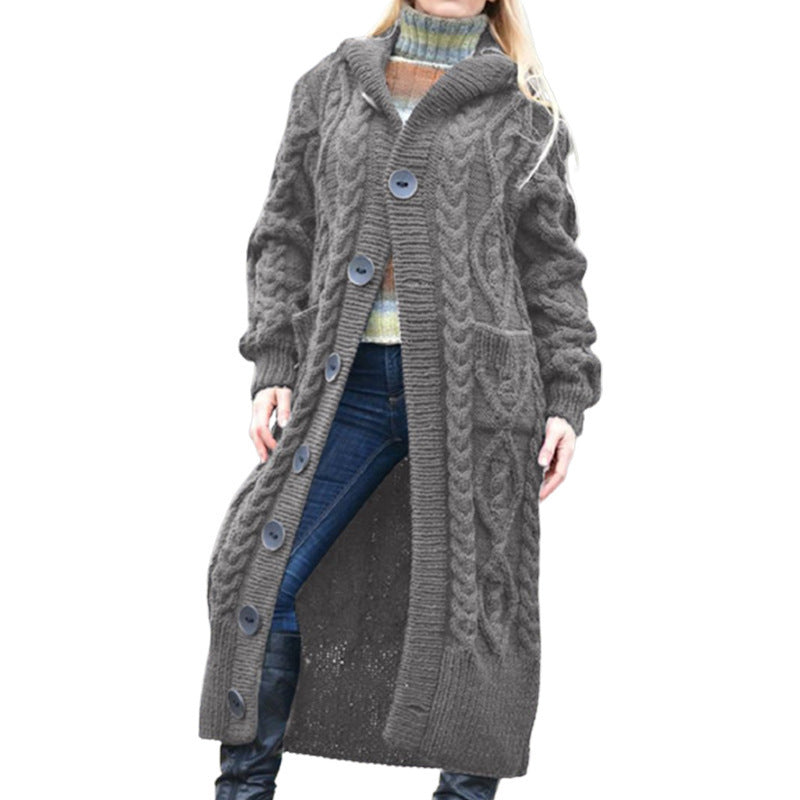 Damen Grobstrickmantel Kapuze Große Taschen Eveloria