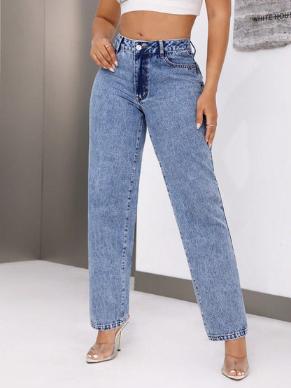 Damen High-Waisted Jeans Weites Bein Eveloria