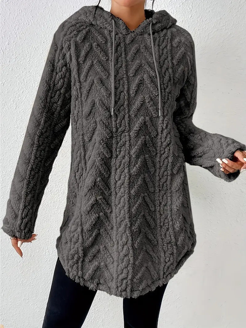 Damen Fleece-Hoodiejacke Strukturiertes Rippdesign Grau Eveloria