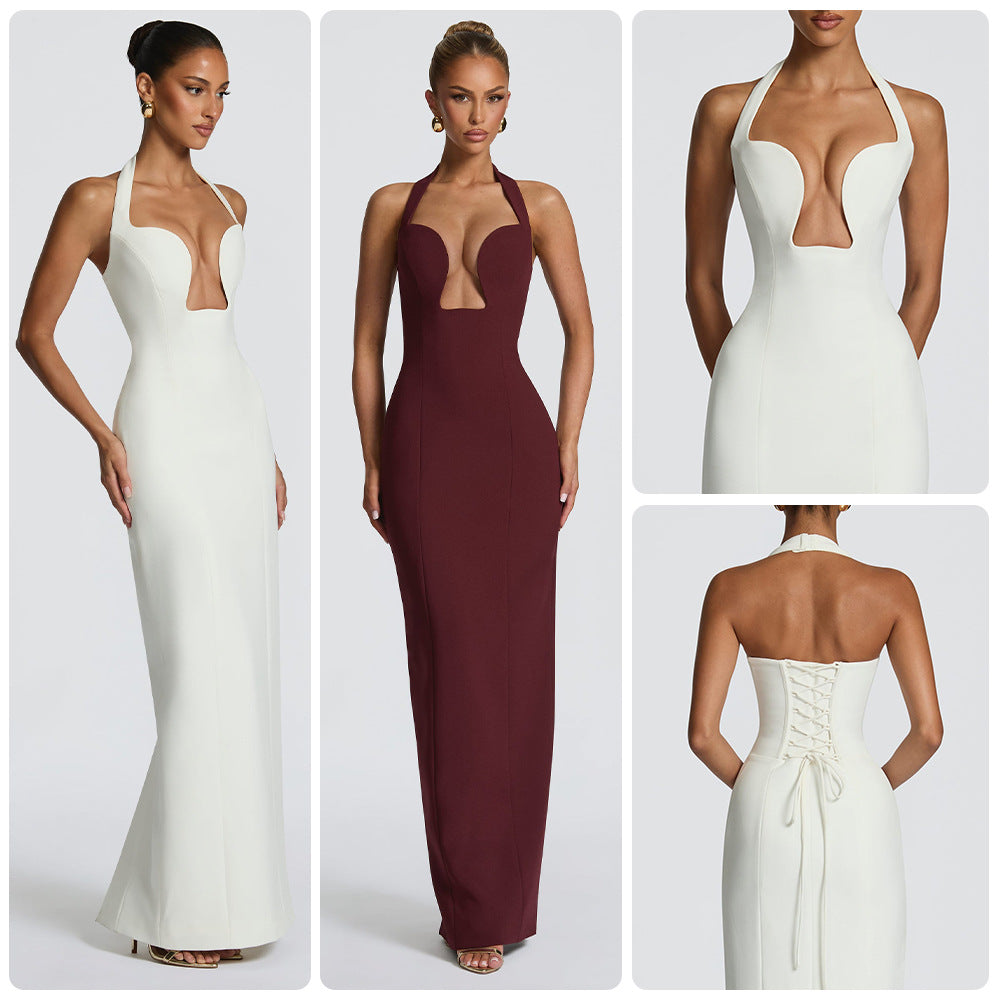 Damen Abendkleid mit tiefem Ausschnitt und schwingendem Saum Eveloria - Eveloria