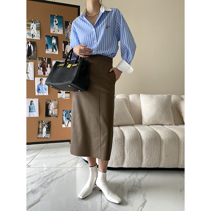 Damen Klassische Hemdbluse Feinestreifen Weiss