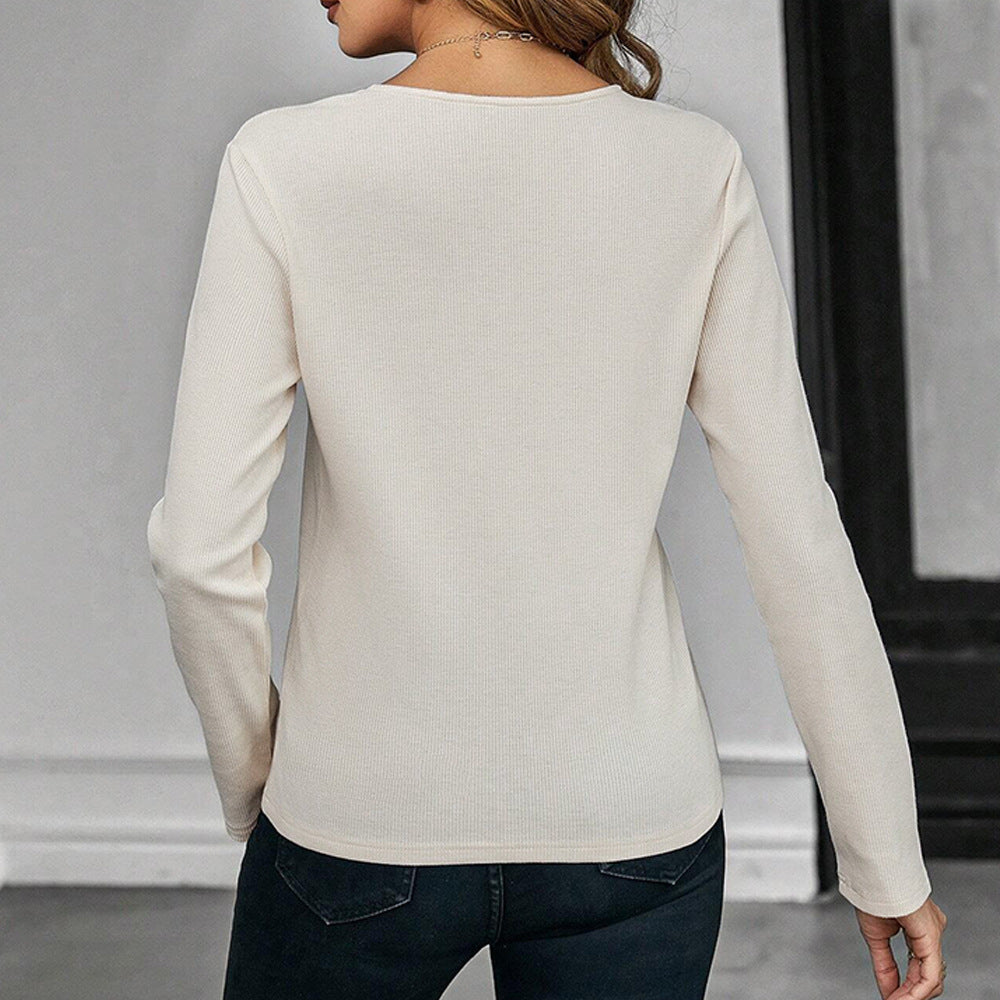 Damen Langarm Bodysuit Rippenstrick Schlüsselloch Ausschnitt