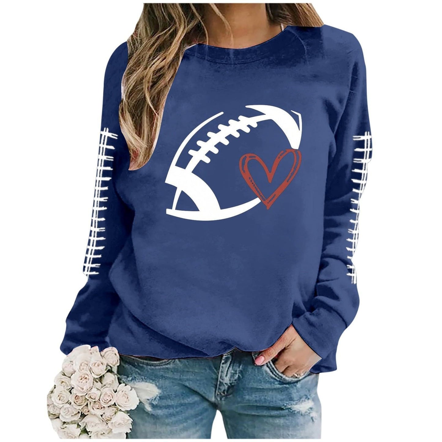 Damen Sweatshirt Fußball-Motiv Lässiger Schnitt Grau Eveloria