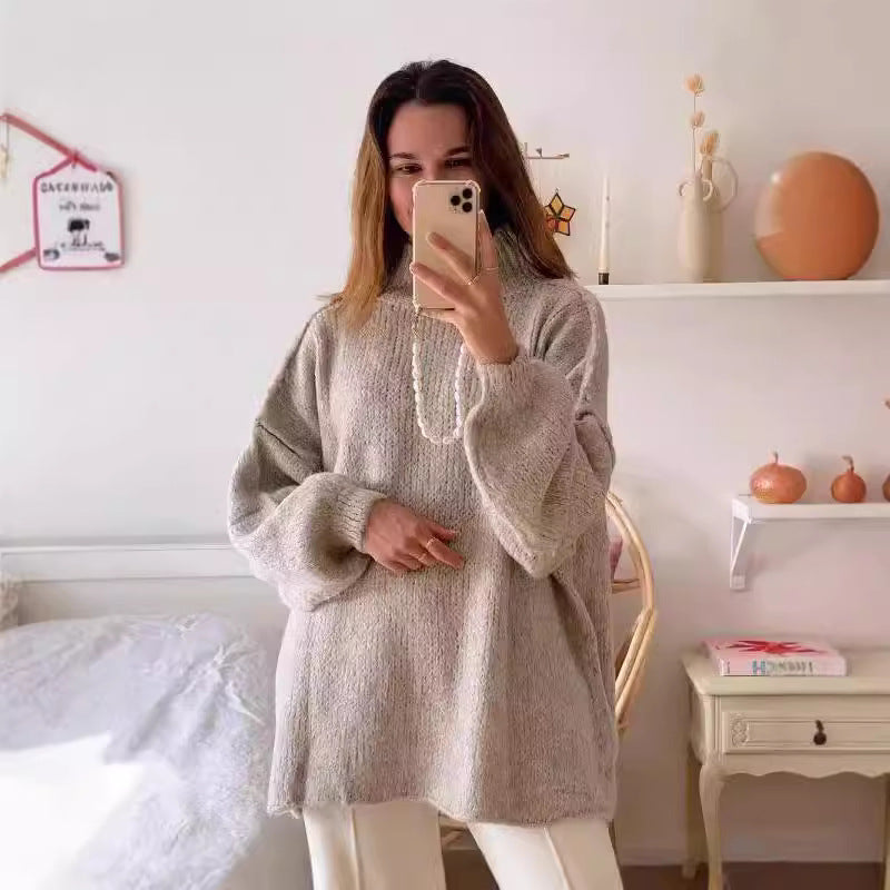 Damen Oversized Strickpullover Weiches Material Voluminöse Ärmel