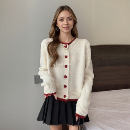 Damen Strickcardigan mit Herzknöpfen Eveloria