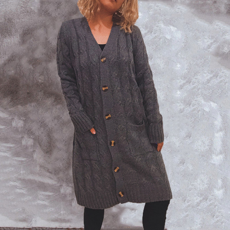 Damen Cardigan Grobstrick mit Taschen und Knöpfen Beige