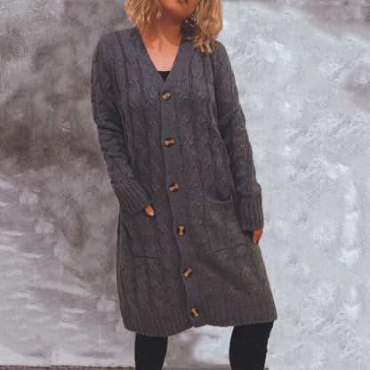 Damen Cardigan Grobstrick mit Taschen und Knöpfen Beige